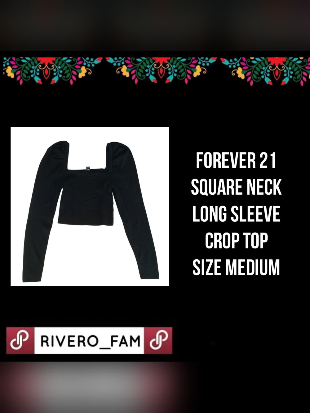 FOREVER 21 | SQUARE NECK LONG SLEEVE CROP TOP | SIZE MEDIUM
